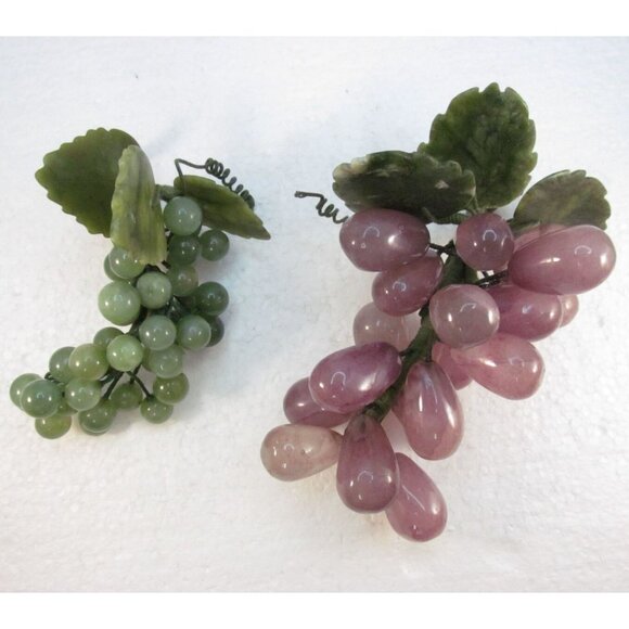 Amethyst and Green Aventurine Stone Grape Clusters with Leaves Set of 2 - Picture 4 of 16